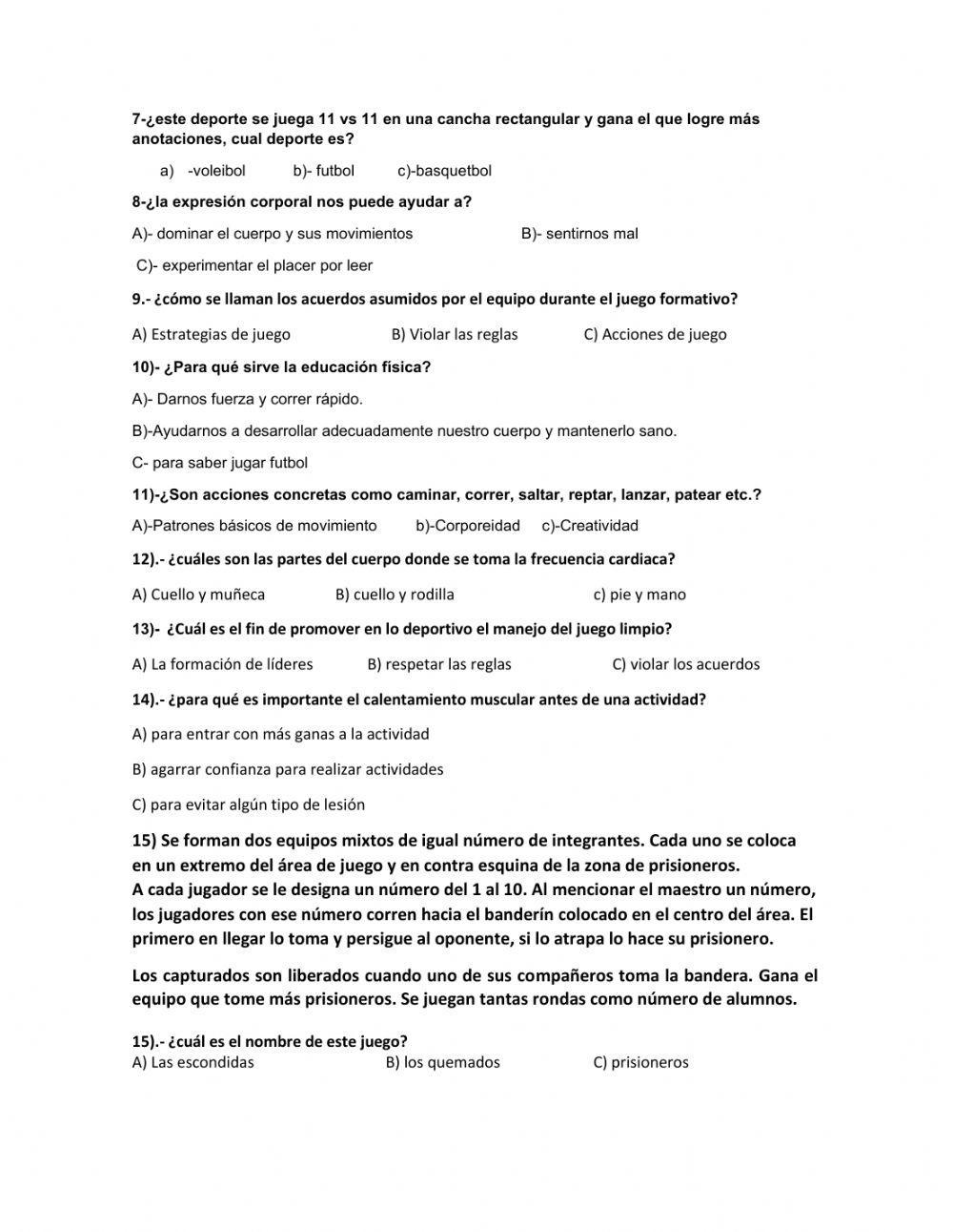Examen de diagnostico educación física segundo