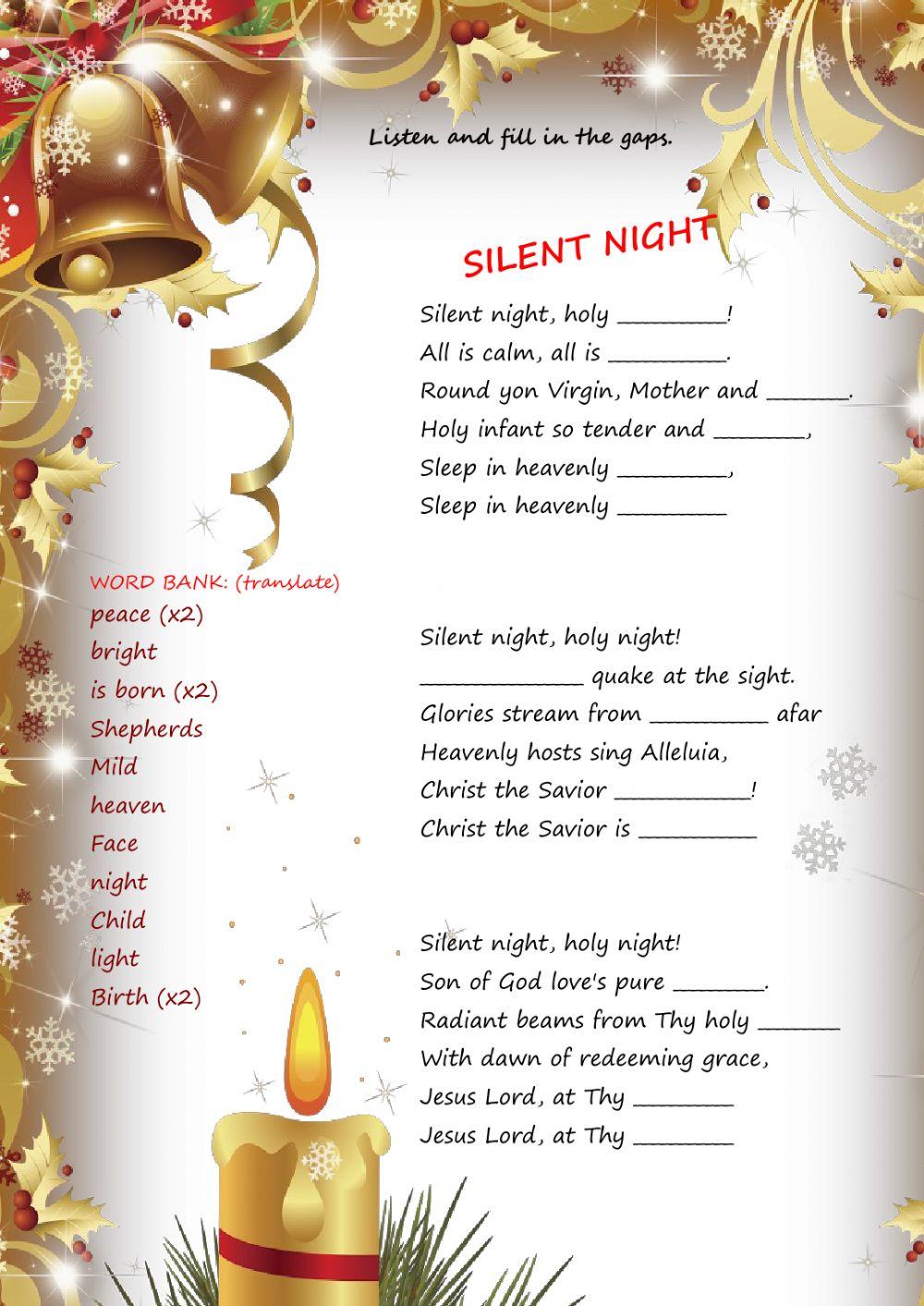 Silent night free interactive worksheets 362289