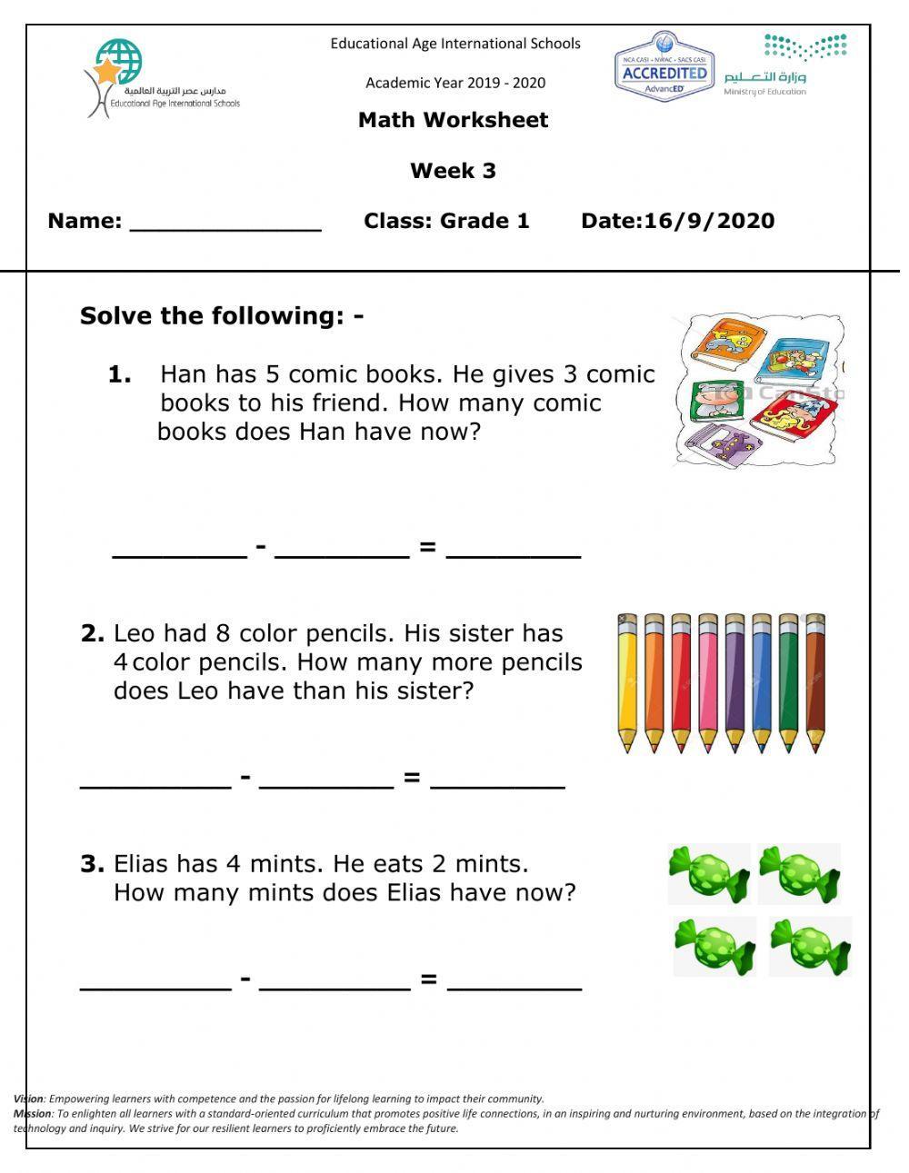Math live worksheet add and subtract Wed 16 Sep 2020