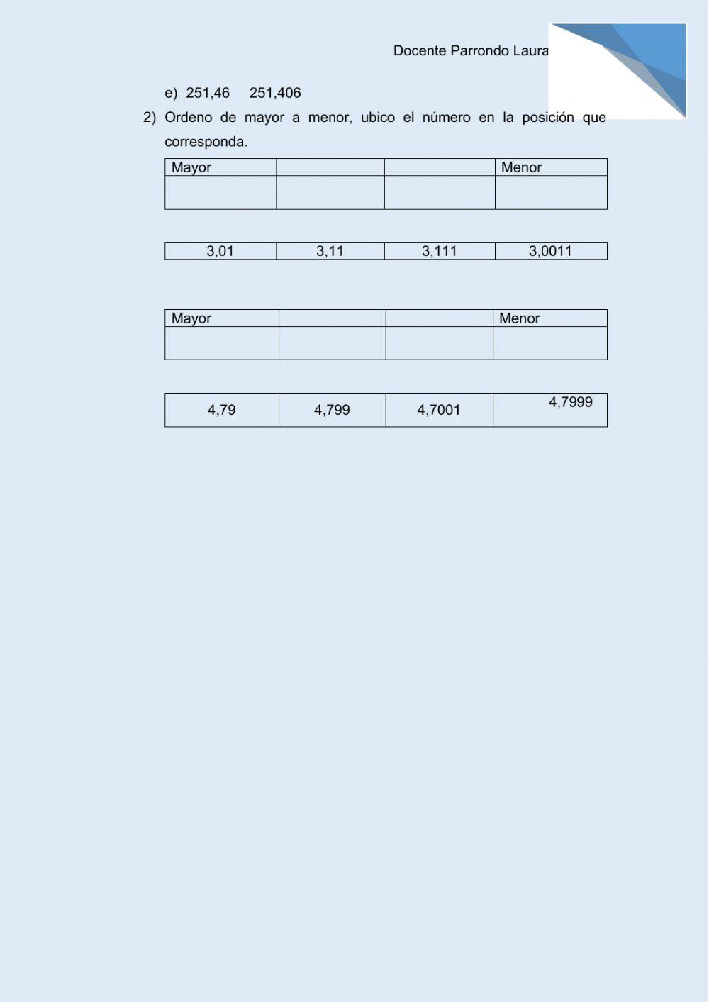 Comparando decimales