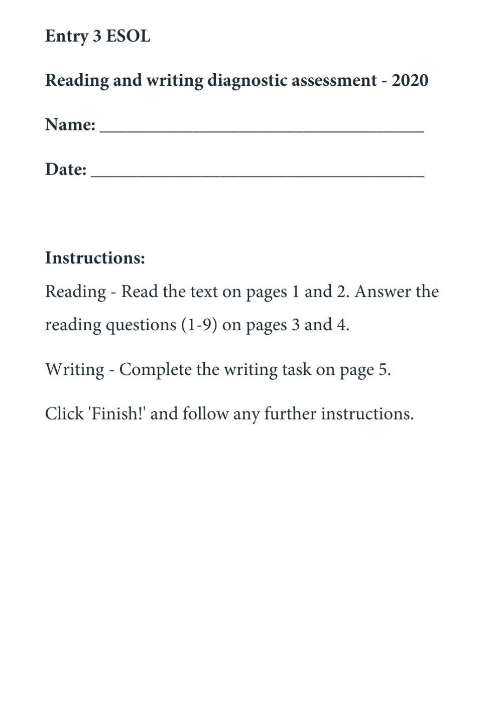 ESOL Entry 3 R&W diagnostic worksheet | Live Worksheets esol-entry-3-r-w-diagnostic-worksheet-live-worksheets