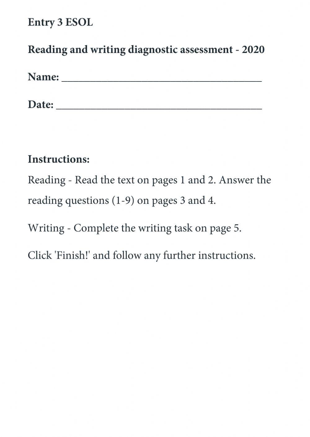 ESOL Entry 3 R&W diagnostic