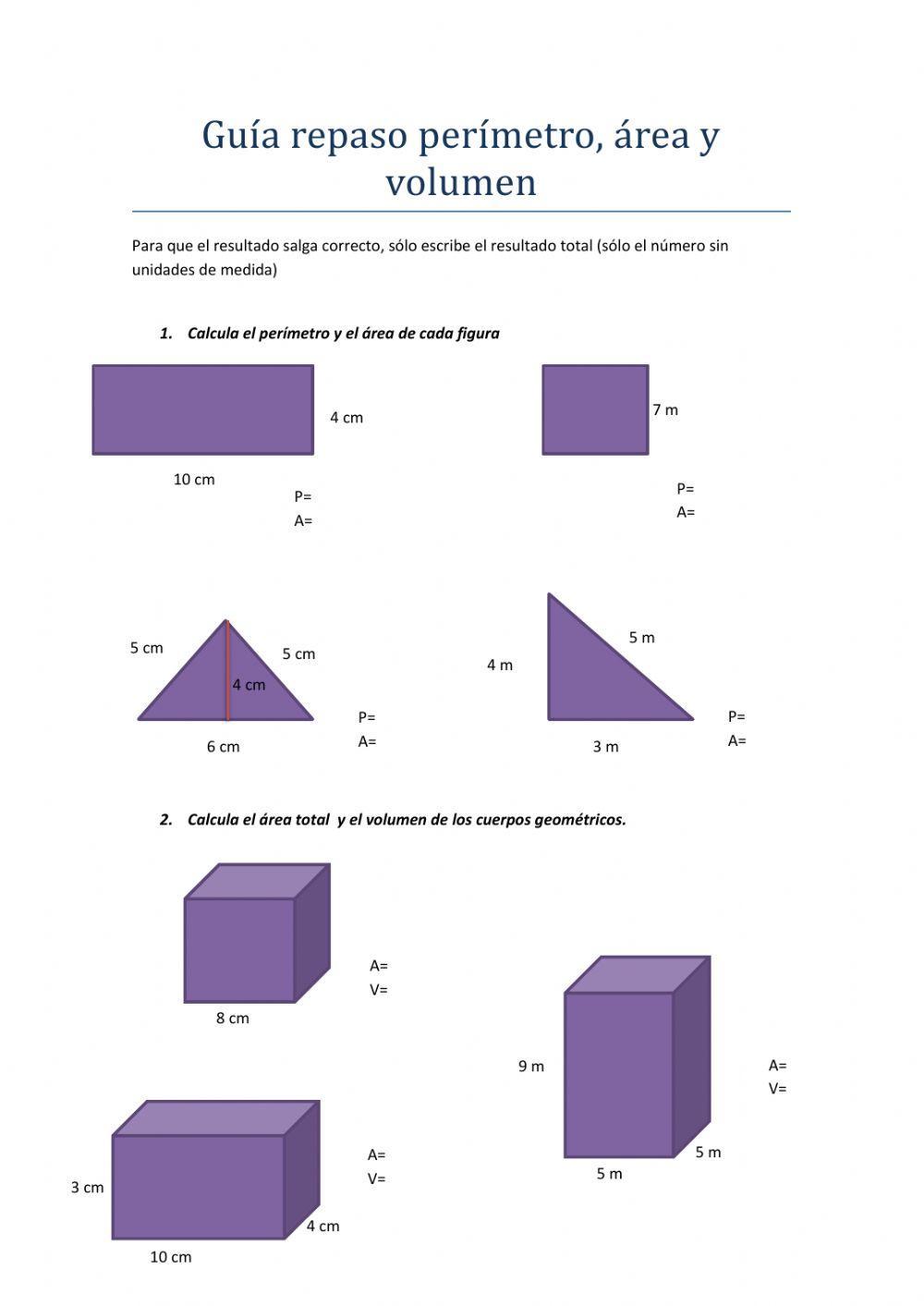 Guia de repaso perímetro, área y volumen