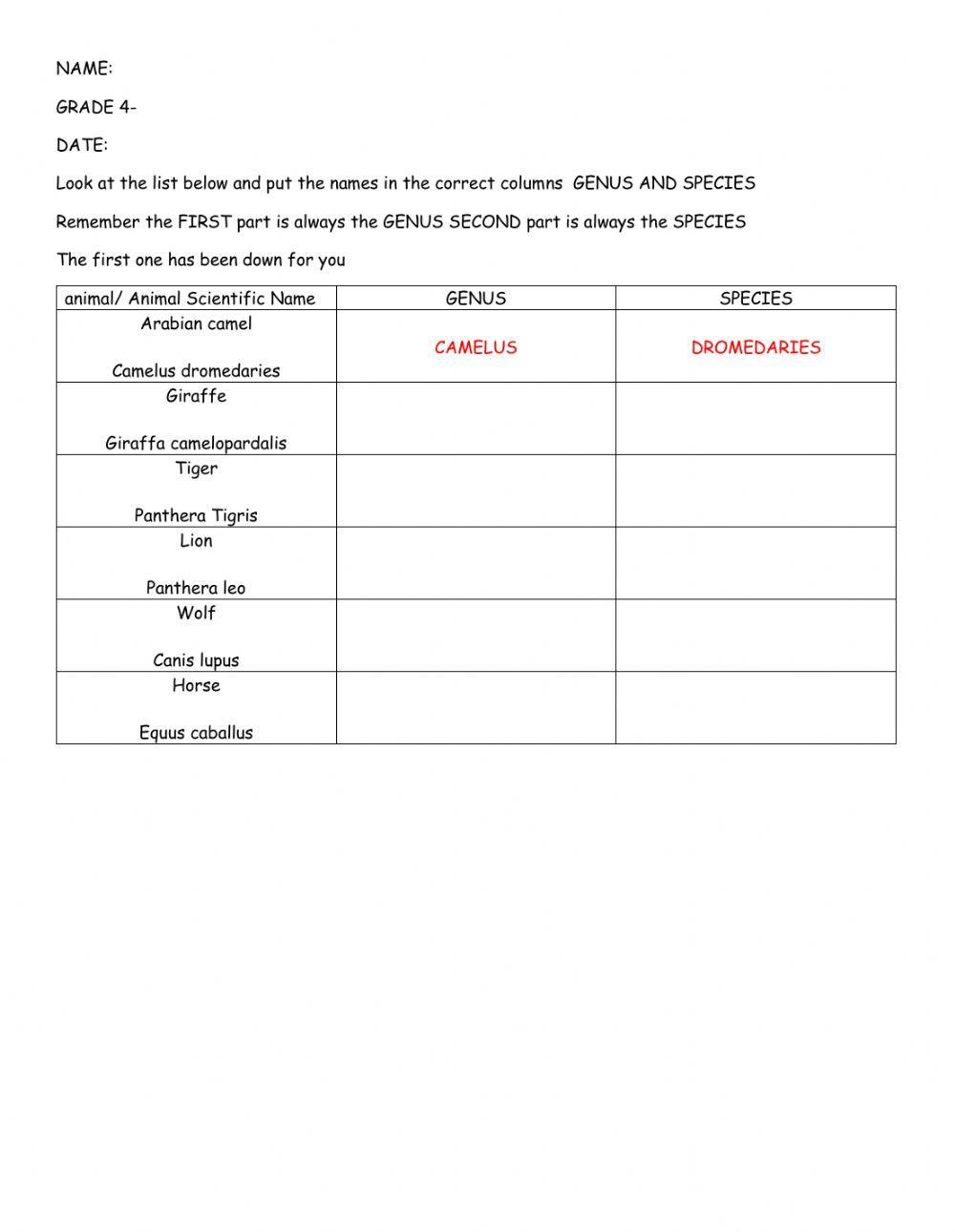 Genus and species animal names