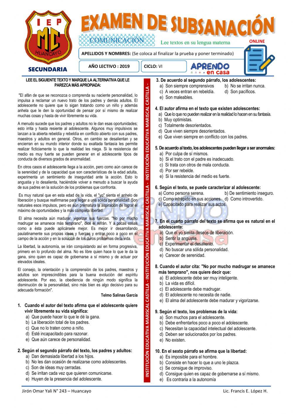 Examen de Subsanación