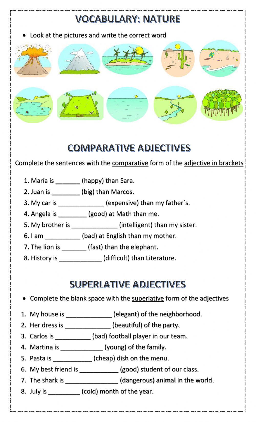 5th Grade Test Unit 6 - Nature, Comparative and Superlative adjectives