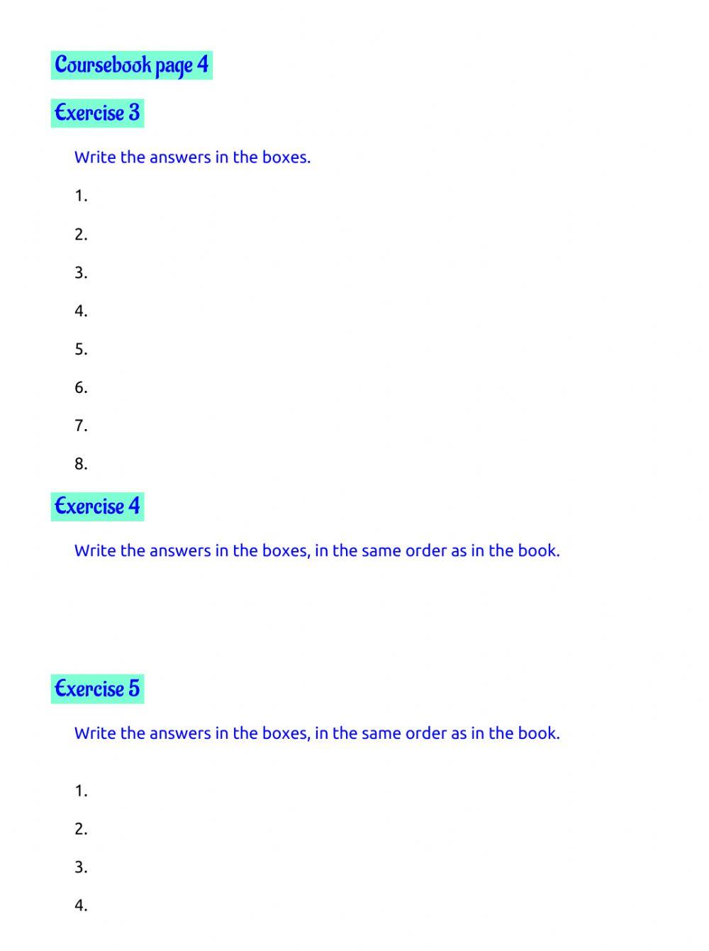 Page 4 exercises 3, 4, 5