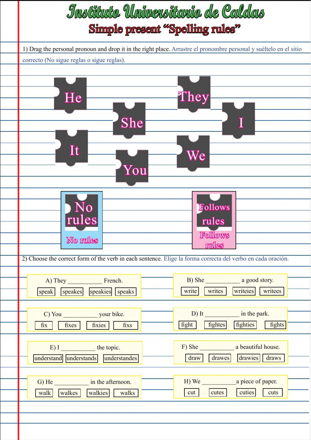 Third person singular Spelling rules