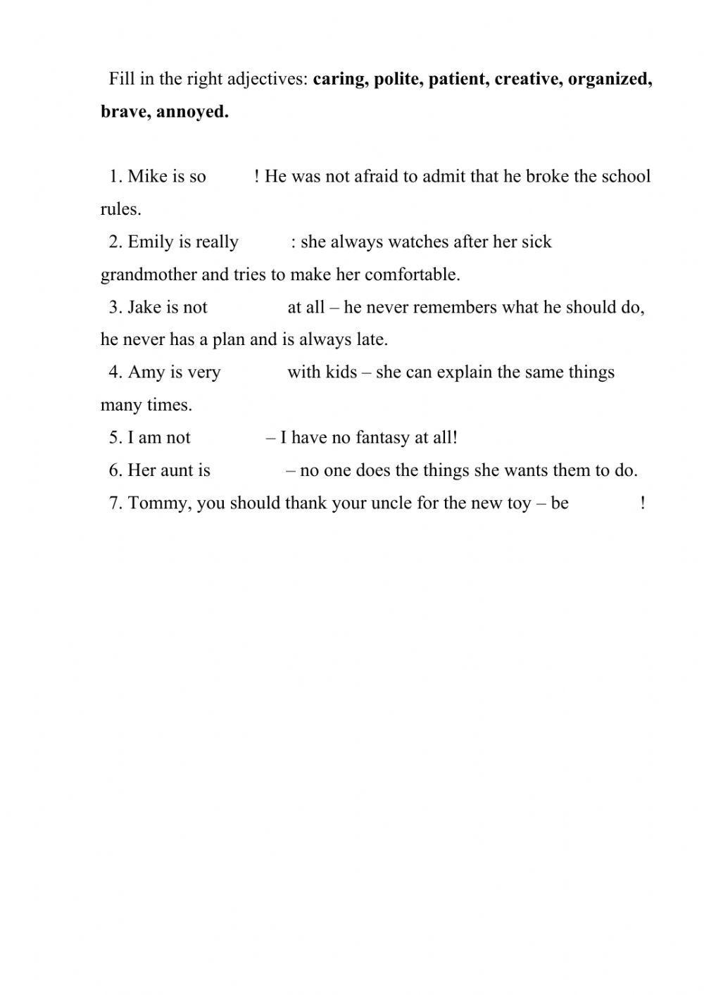 Character adjectives