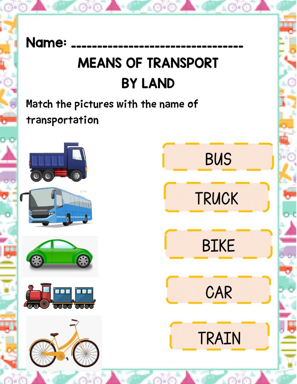 Means of Transportation by Land worksheet | Live Worksheets