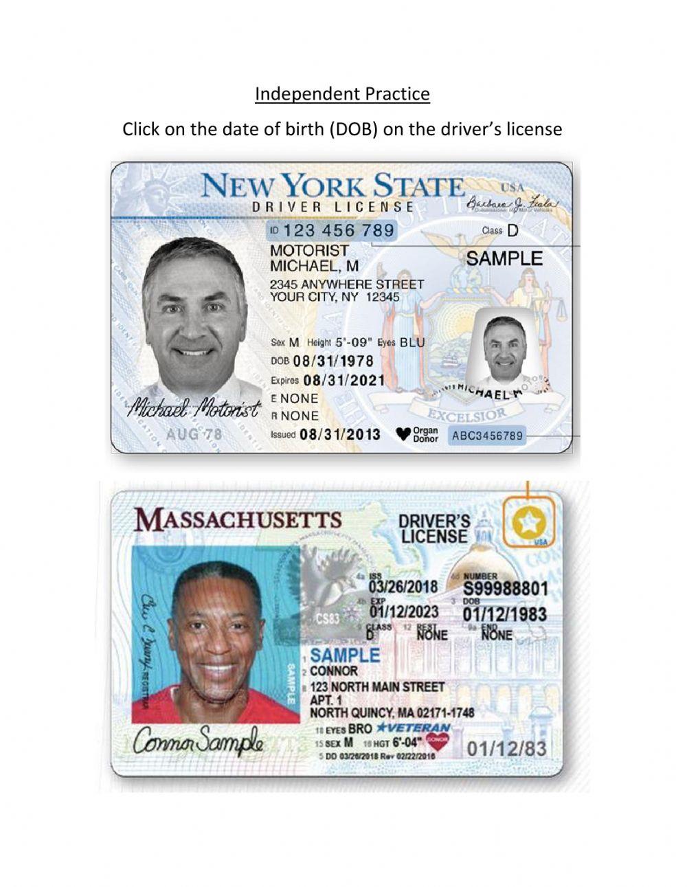 Independent Practice:DOB on Driver's License