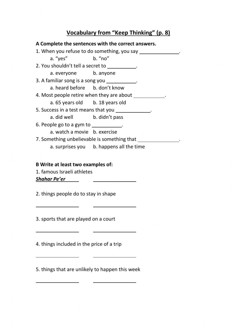 Keep Thinking Vocab p. 8