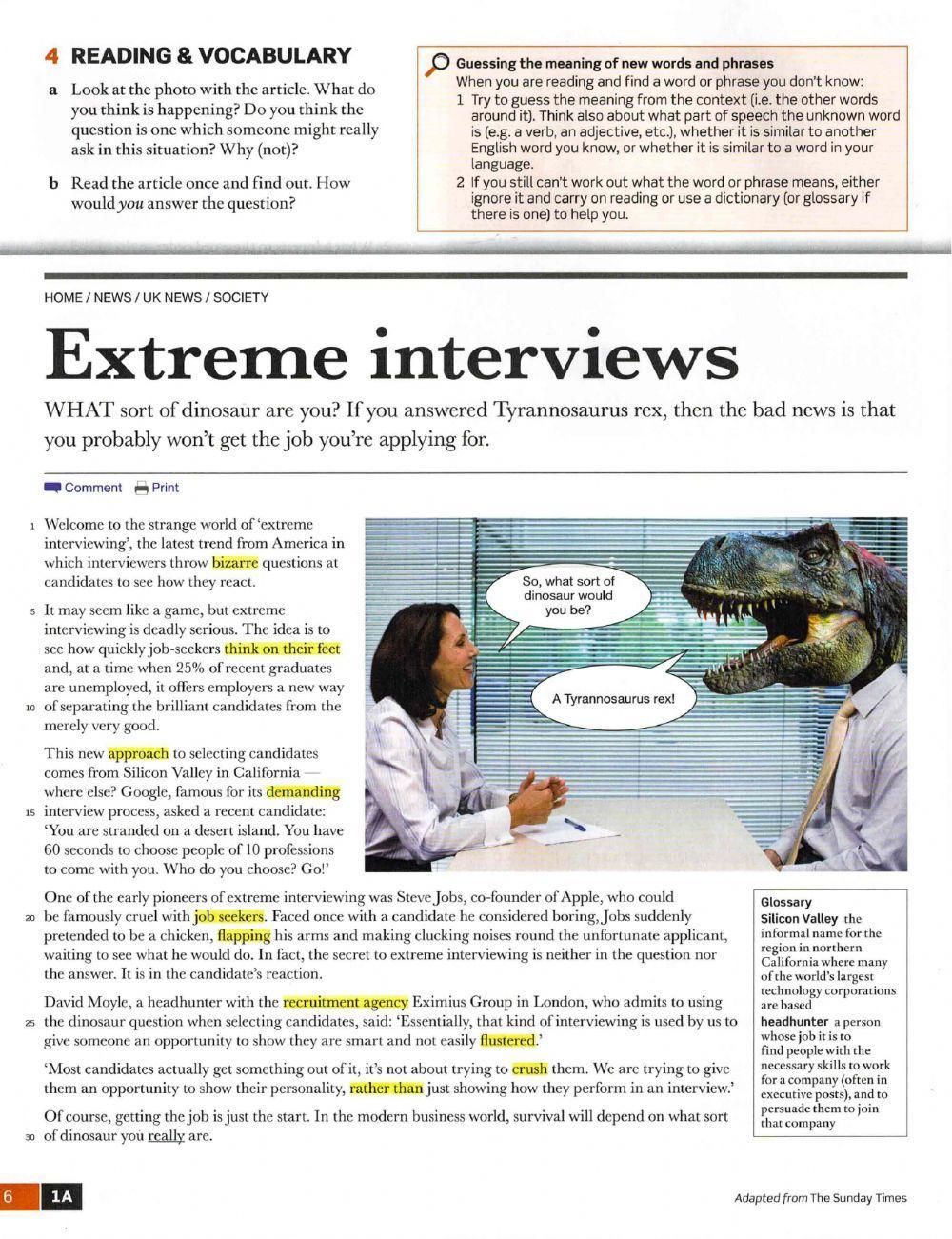 Extreme Interviews UNIT 1A Upper Intermediate English File