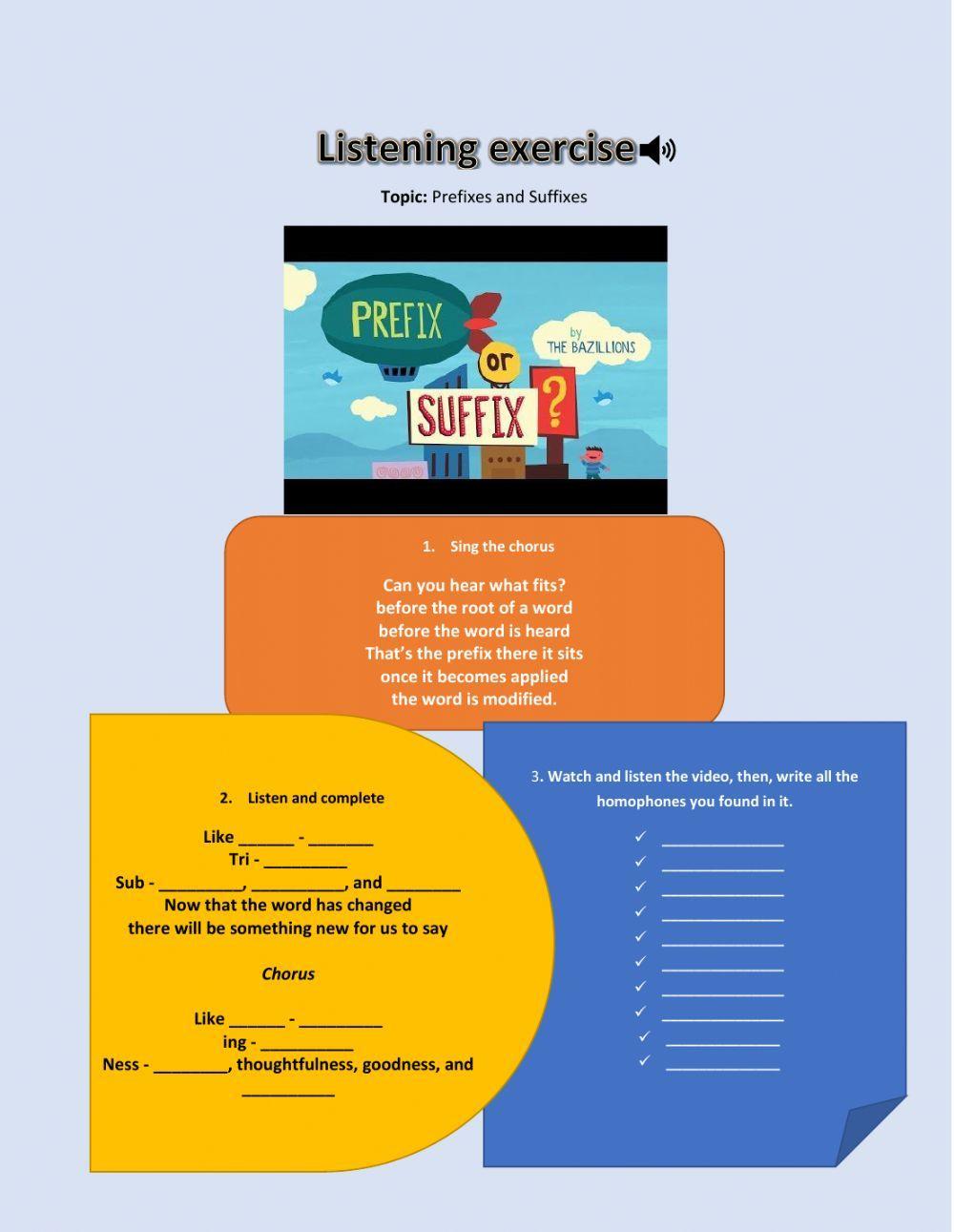 Prefixes and suffixes listening