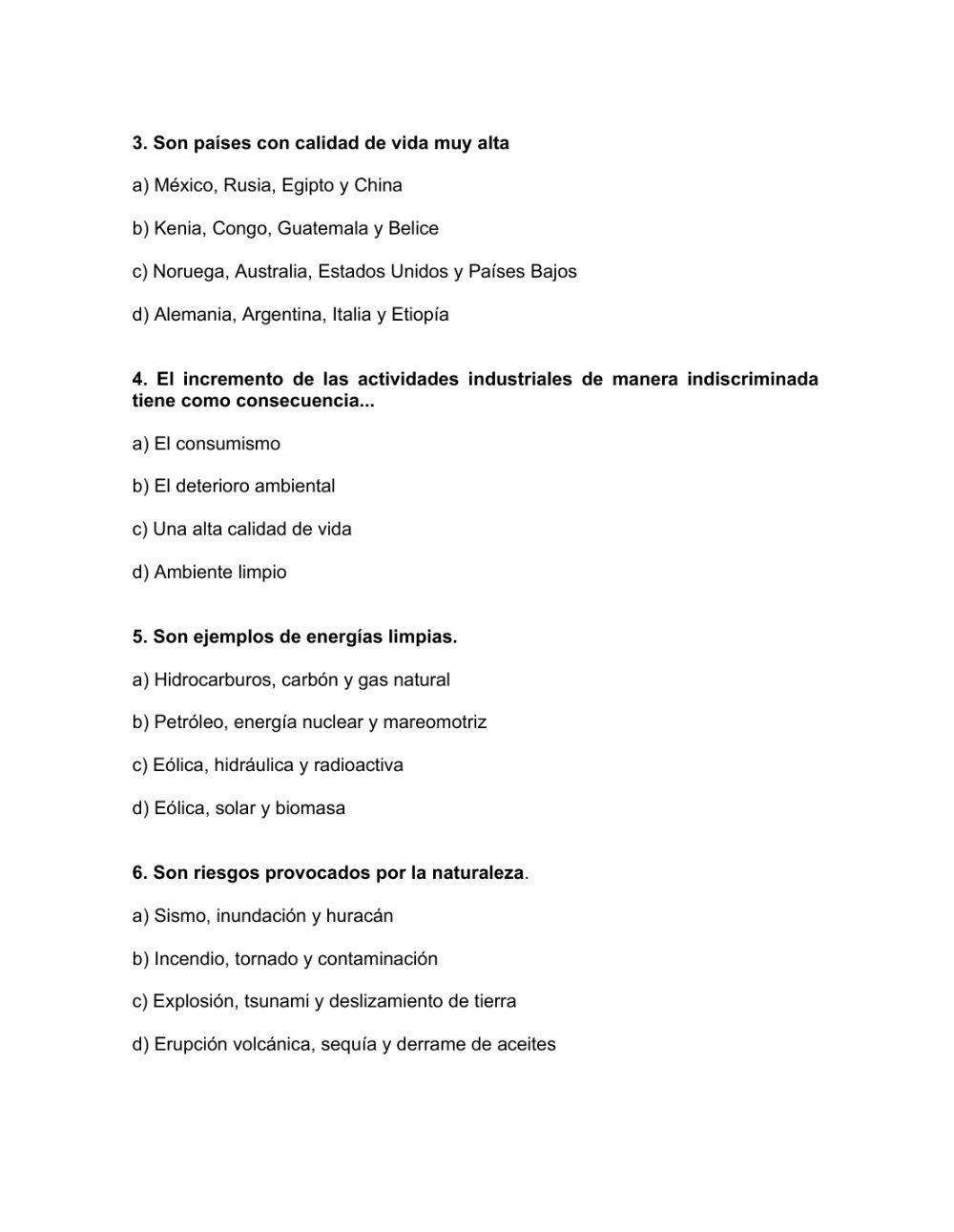 Examen diagnóstico de geografía 1