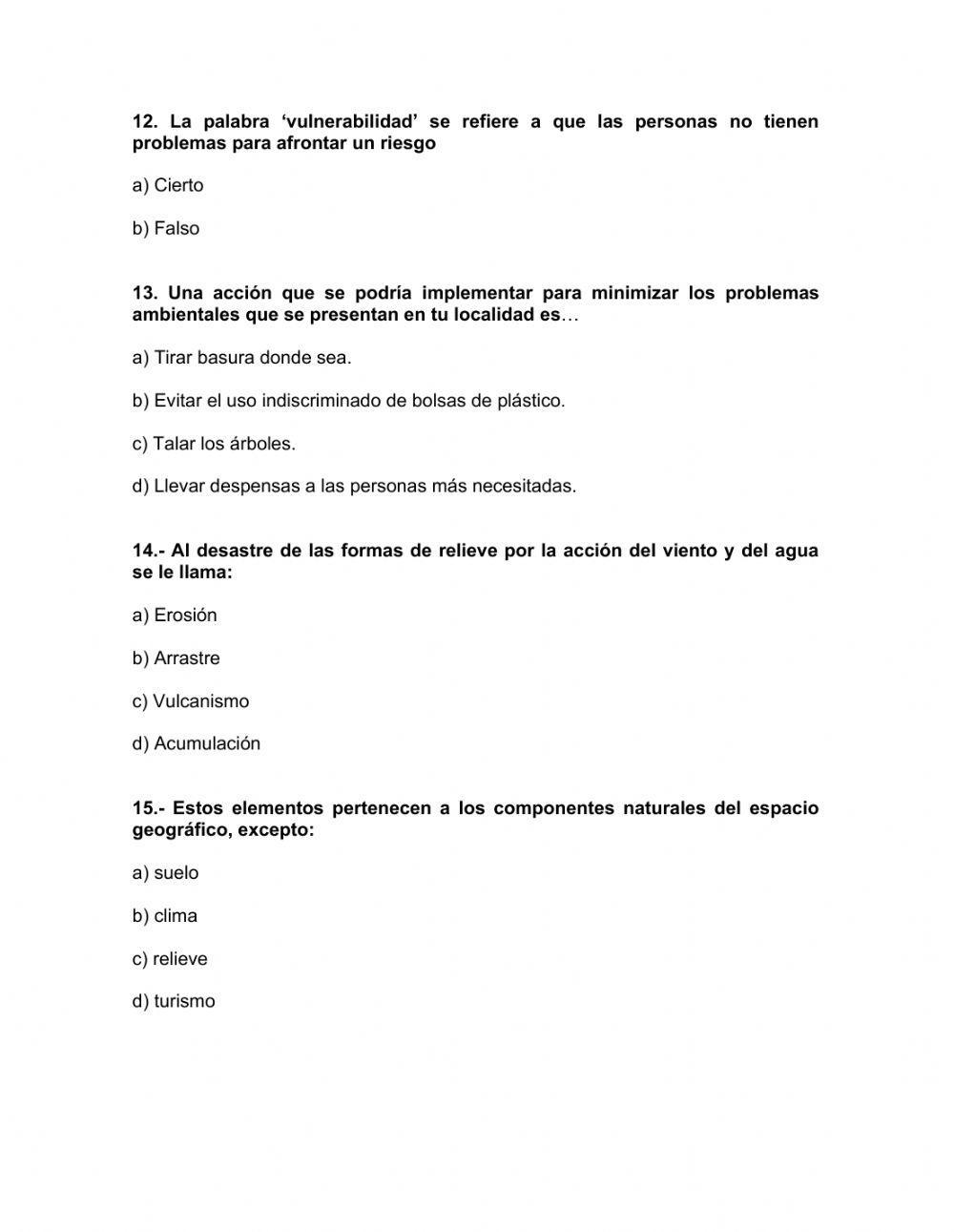 Examen diagnóstico de geografía 1