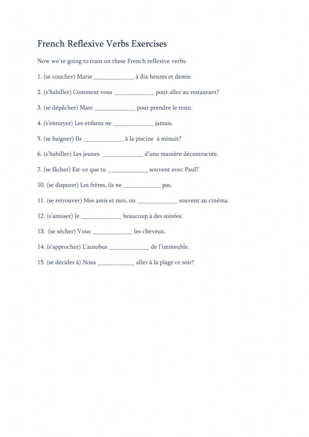 Reflexive verbs worksheet 