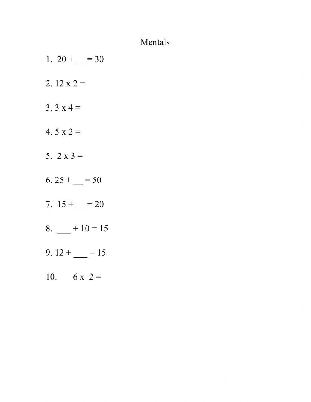 Mental mathematics worksheet live worksheets