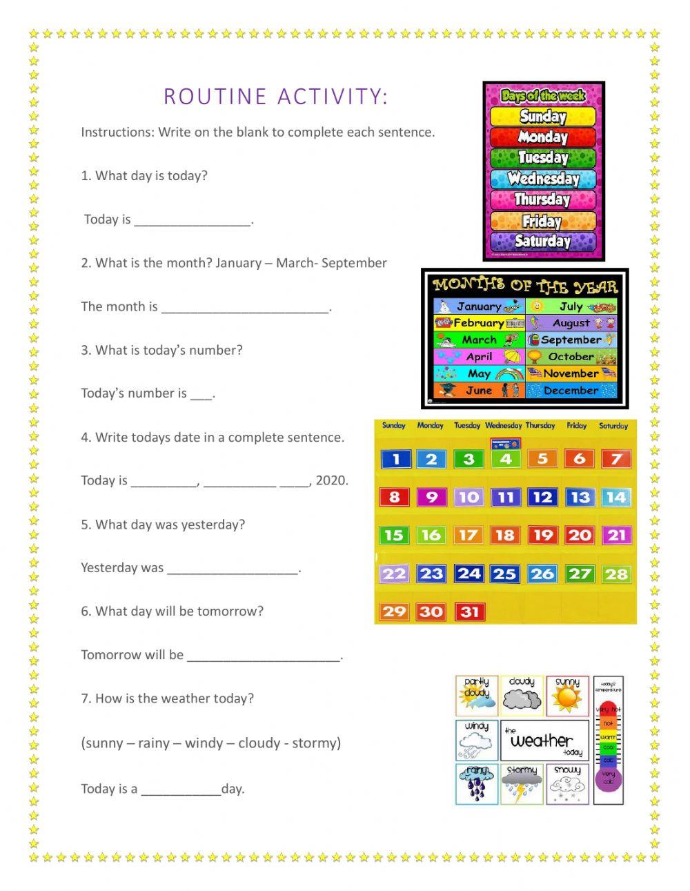 Daily routine, calendar and weather