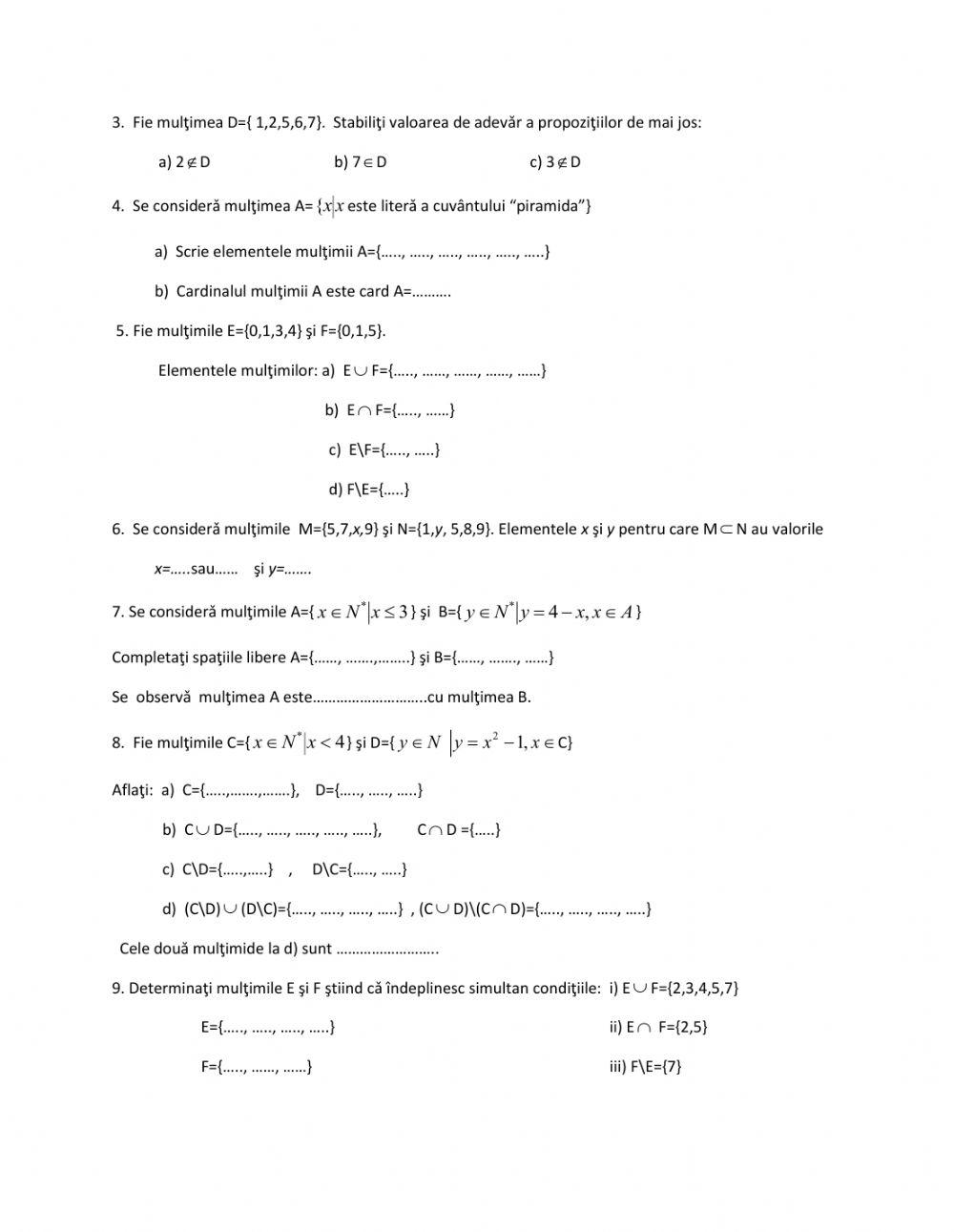 Fisa nr.1 -recapitulare initiala clasa VII