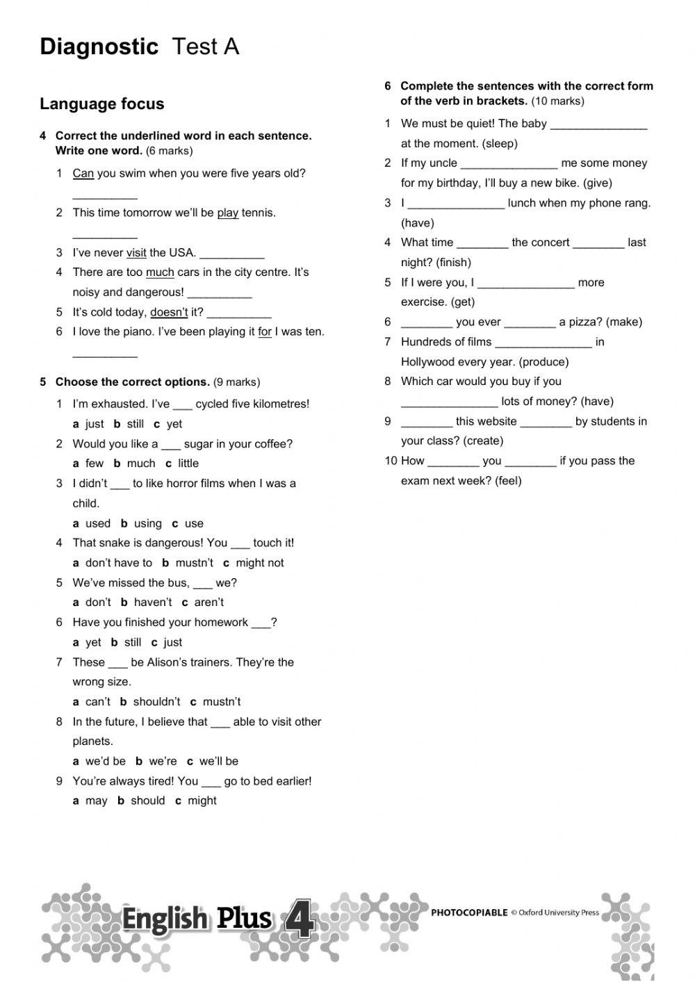English Plus 4. Diagnostic Test