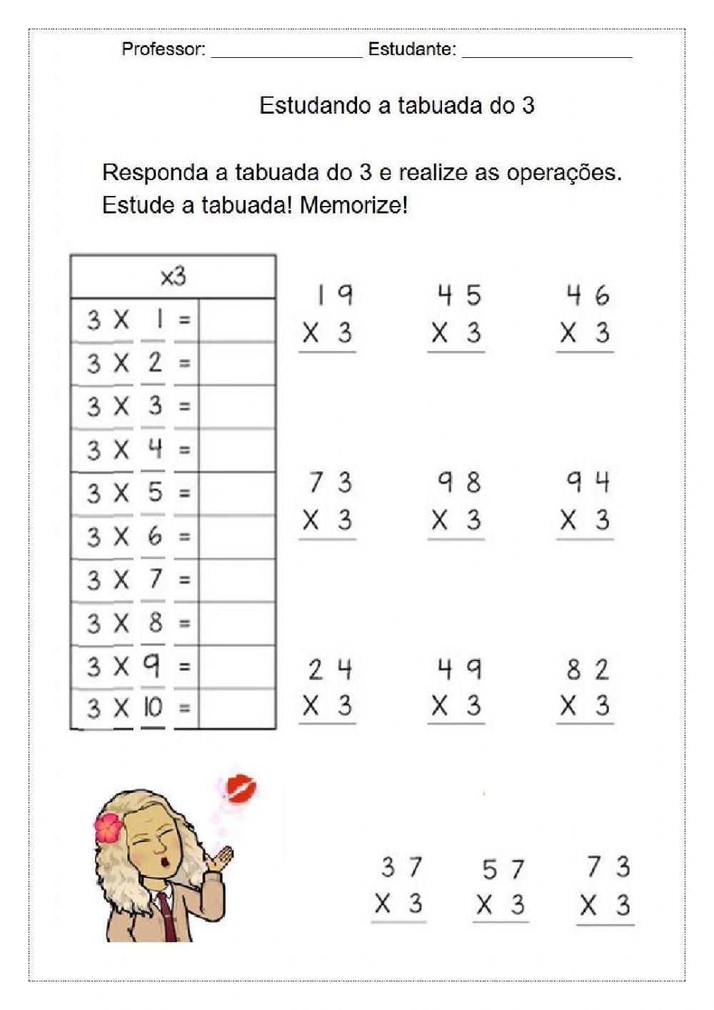 Tabuada de multiplicação do 3