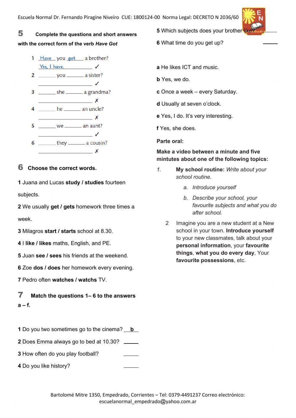 Evaluación Institucional Ingles 2do Año Escuela Normal 