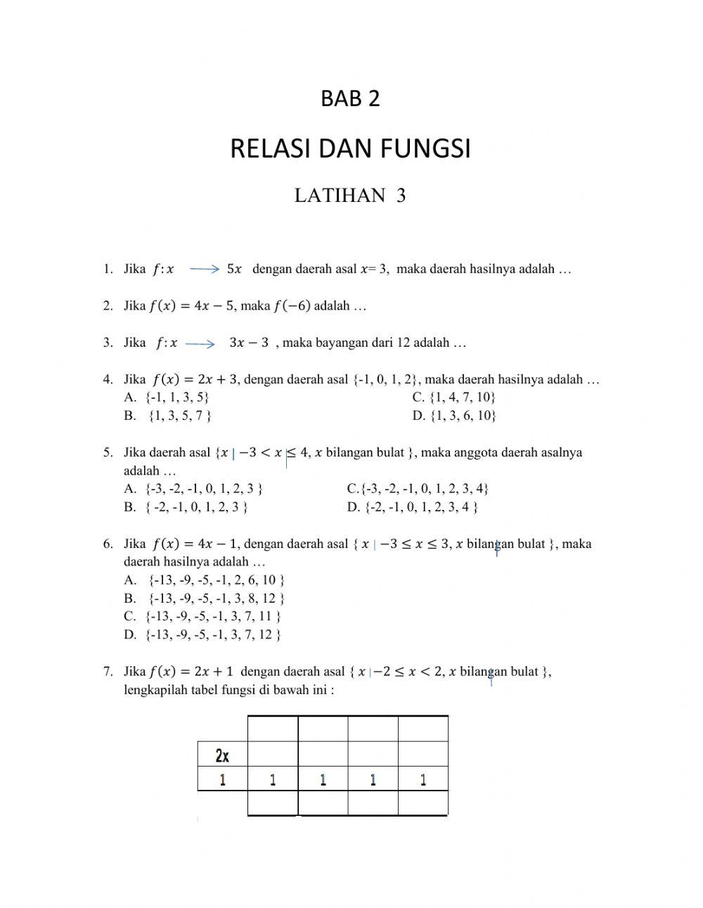 RELASI DAN FUNGSI  latihan 3