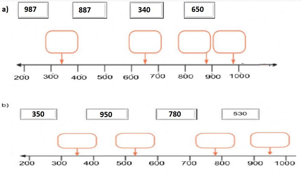 Place 3-digit numbers correctly on a number line marked in multiples of 100