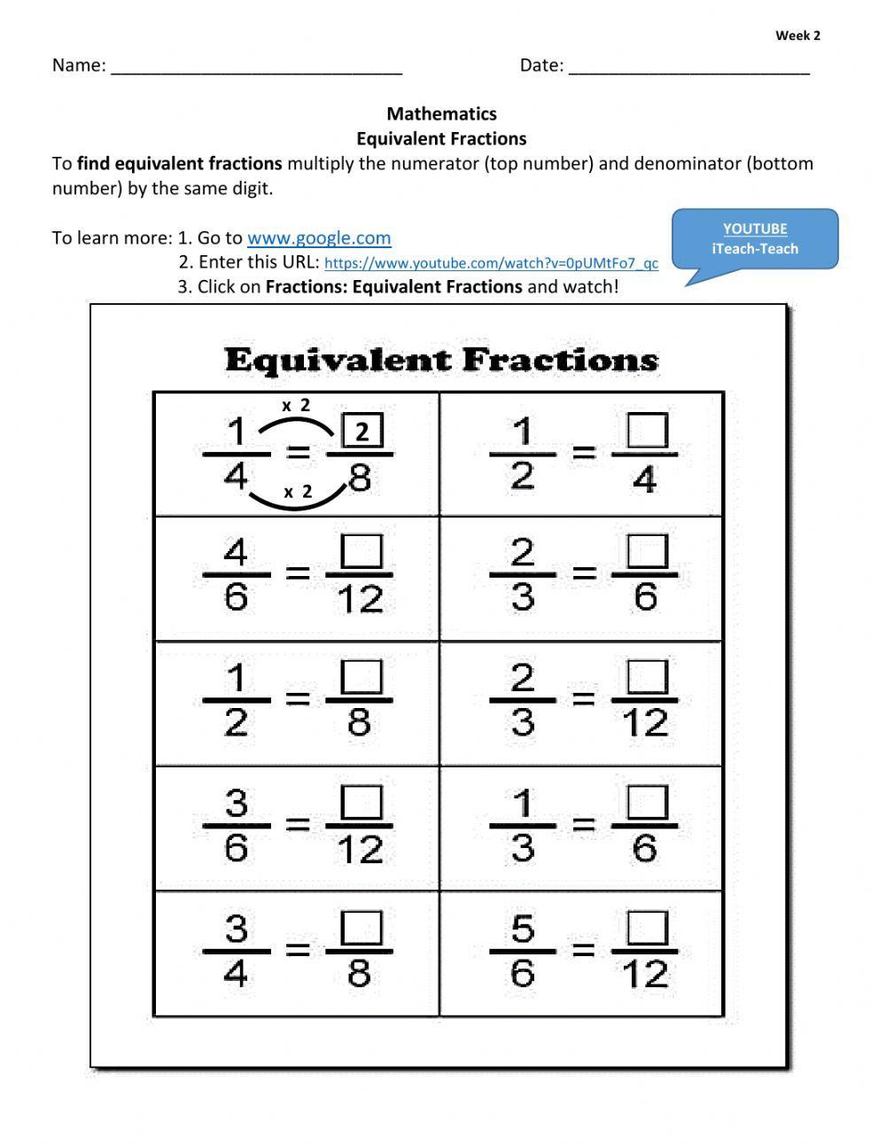 Equivalent fractions liveworksheets 364638