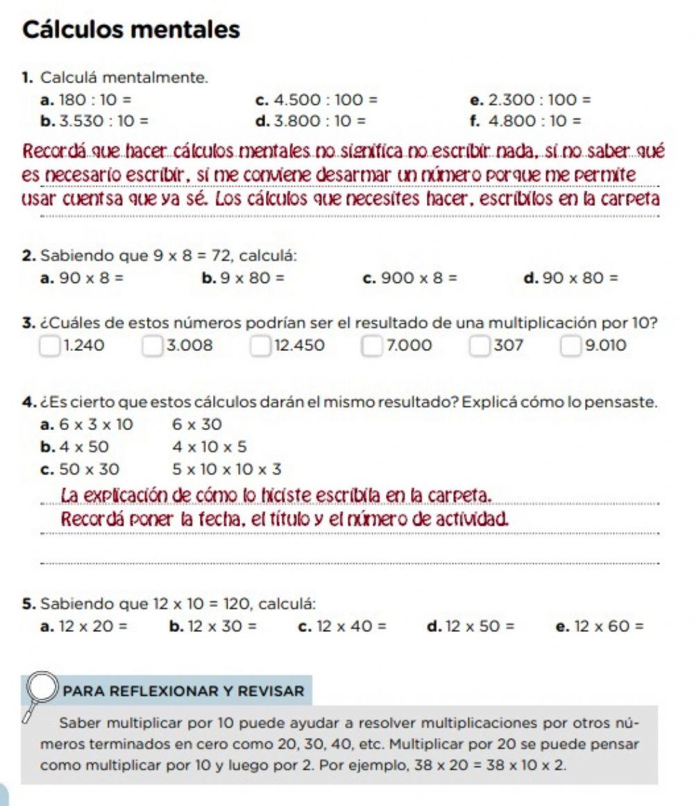 Revisando ando. Cálculos mentales