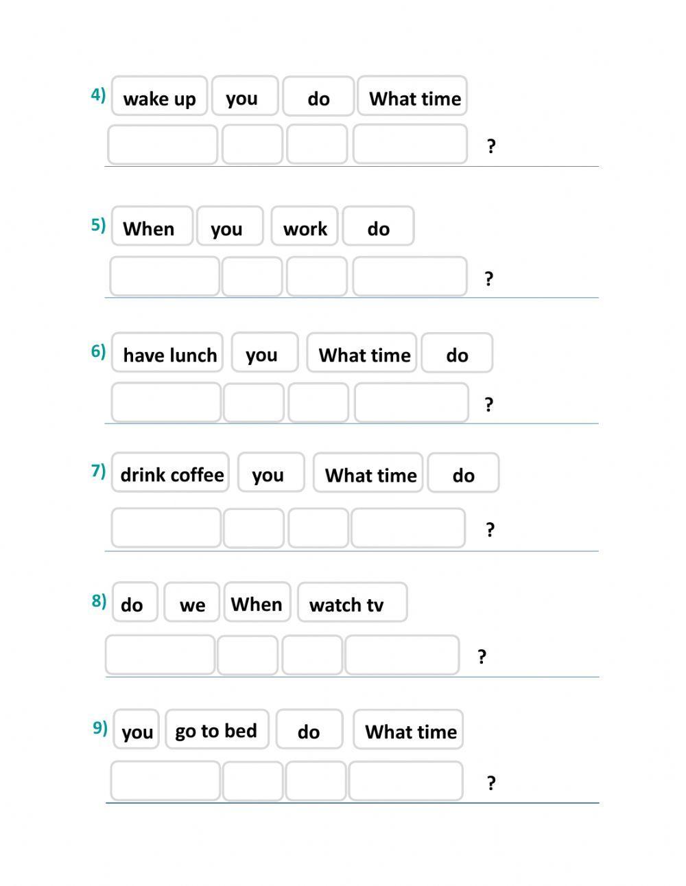 Information Questions with What, When, Where, What time