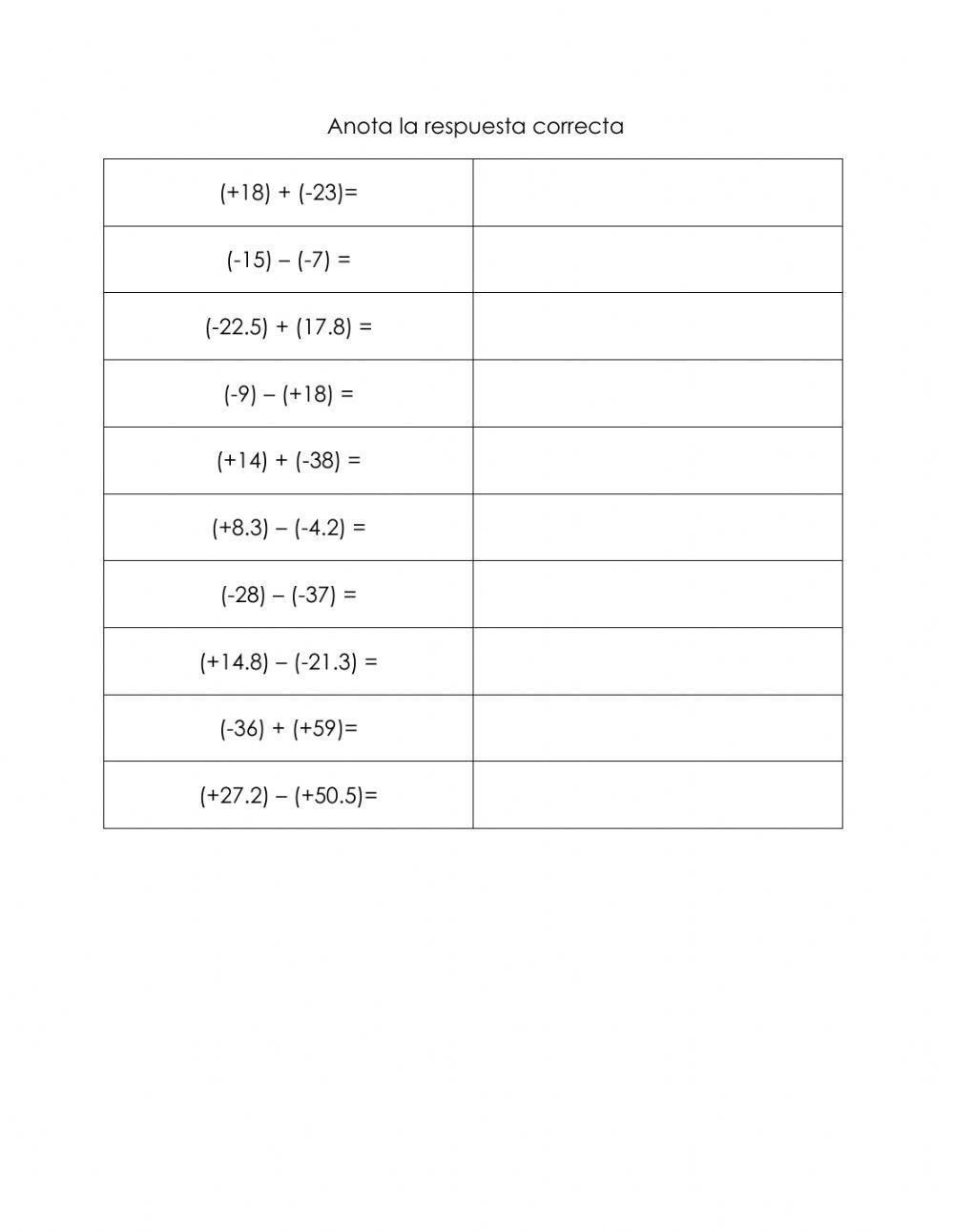 Sumas y restas de números con signo
