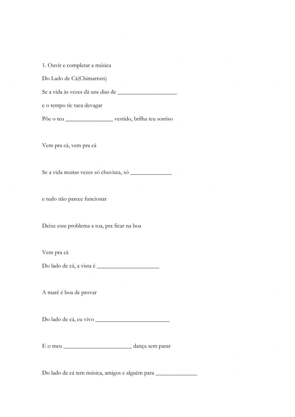 Do lado de cá - música  com interpretação de texto