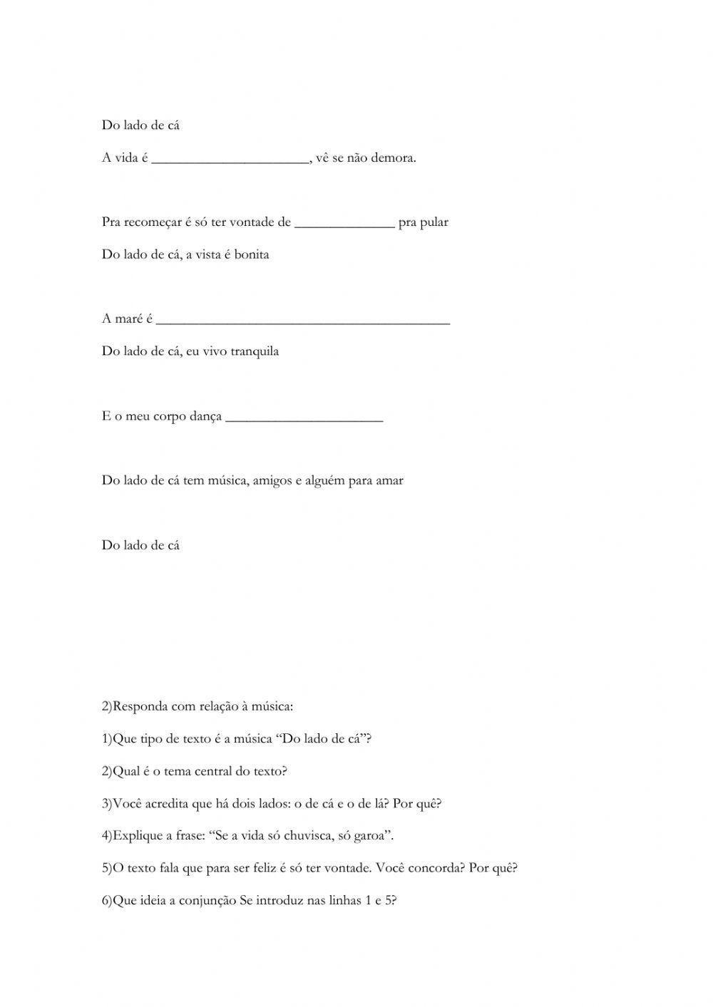 Do lado de cá - música  com interpretação de texto