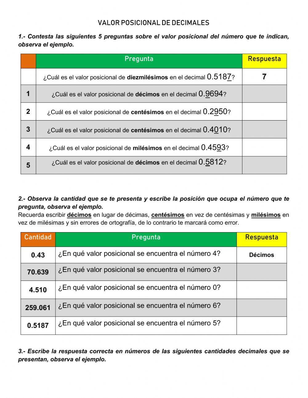 Valor posicional decimales