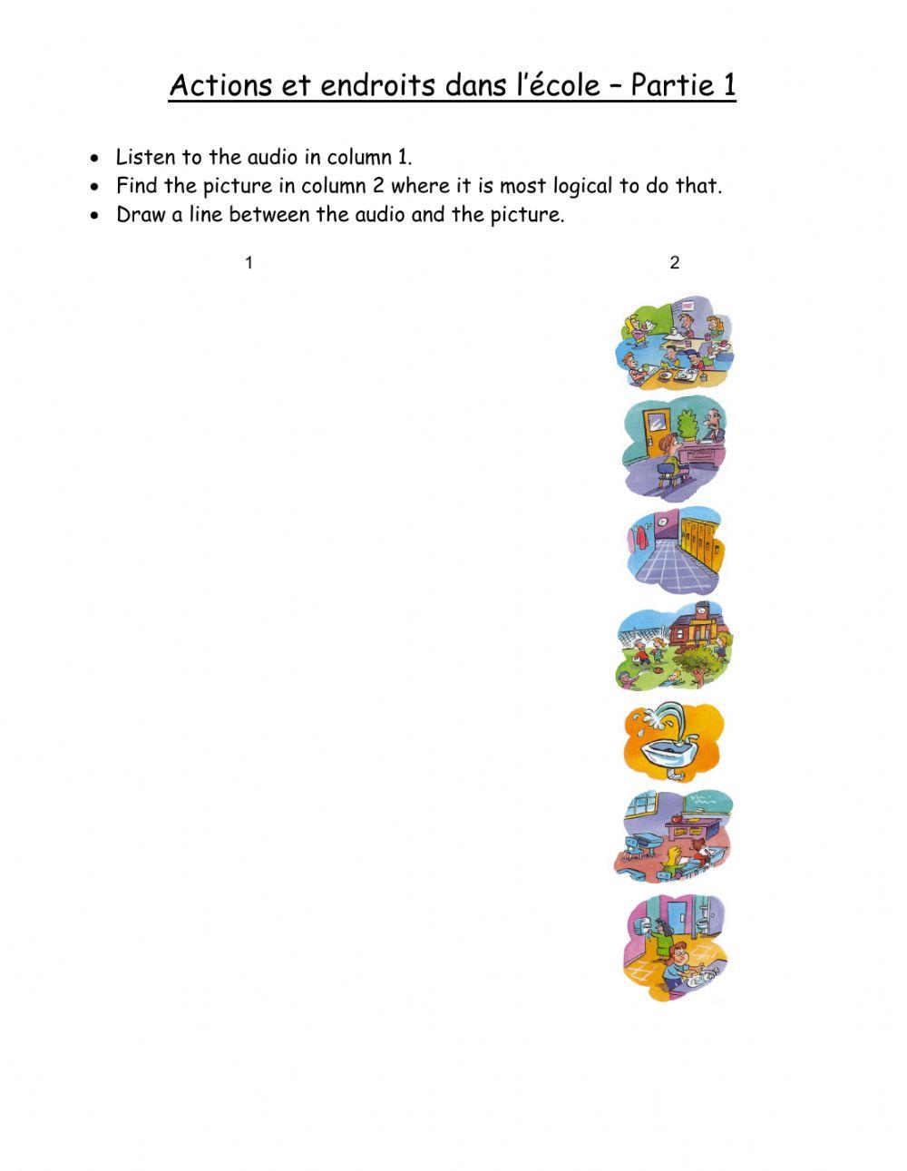 Actions et endroits dans l'école - P1 - Partie 1
