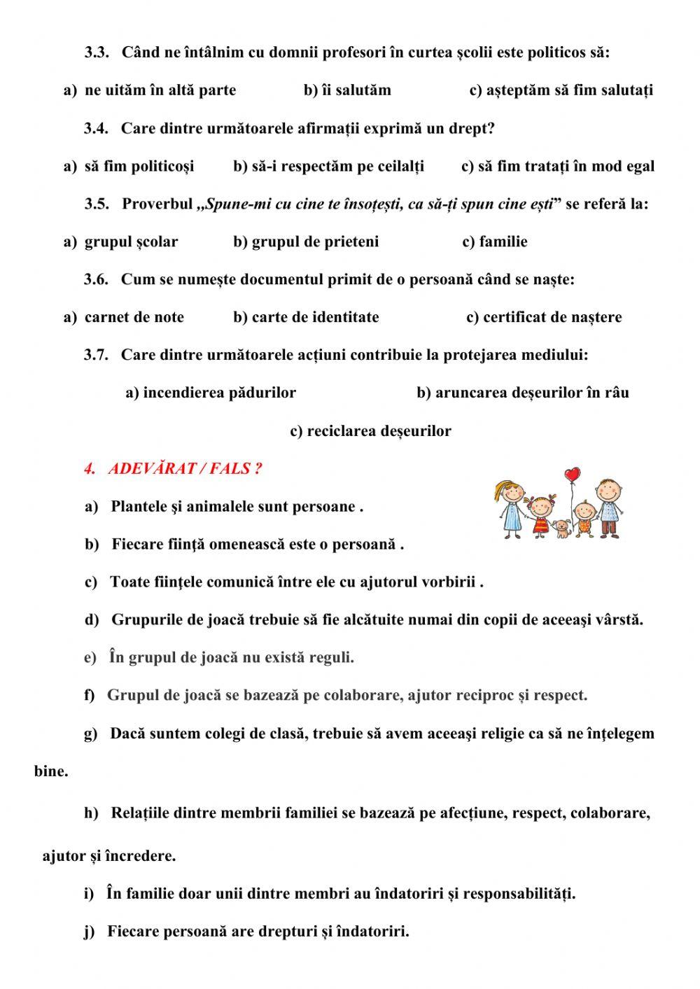 Evaluare initiala: educație civică - clasa 4