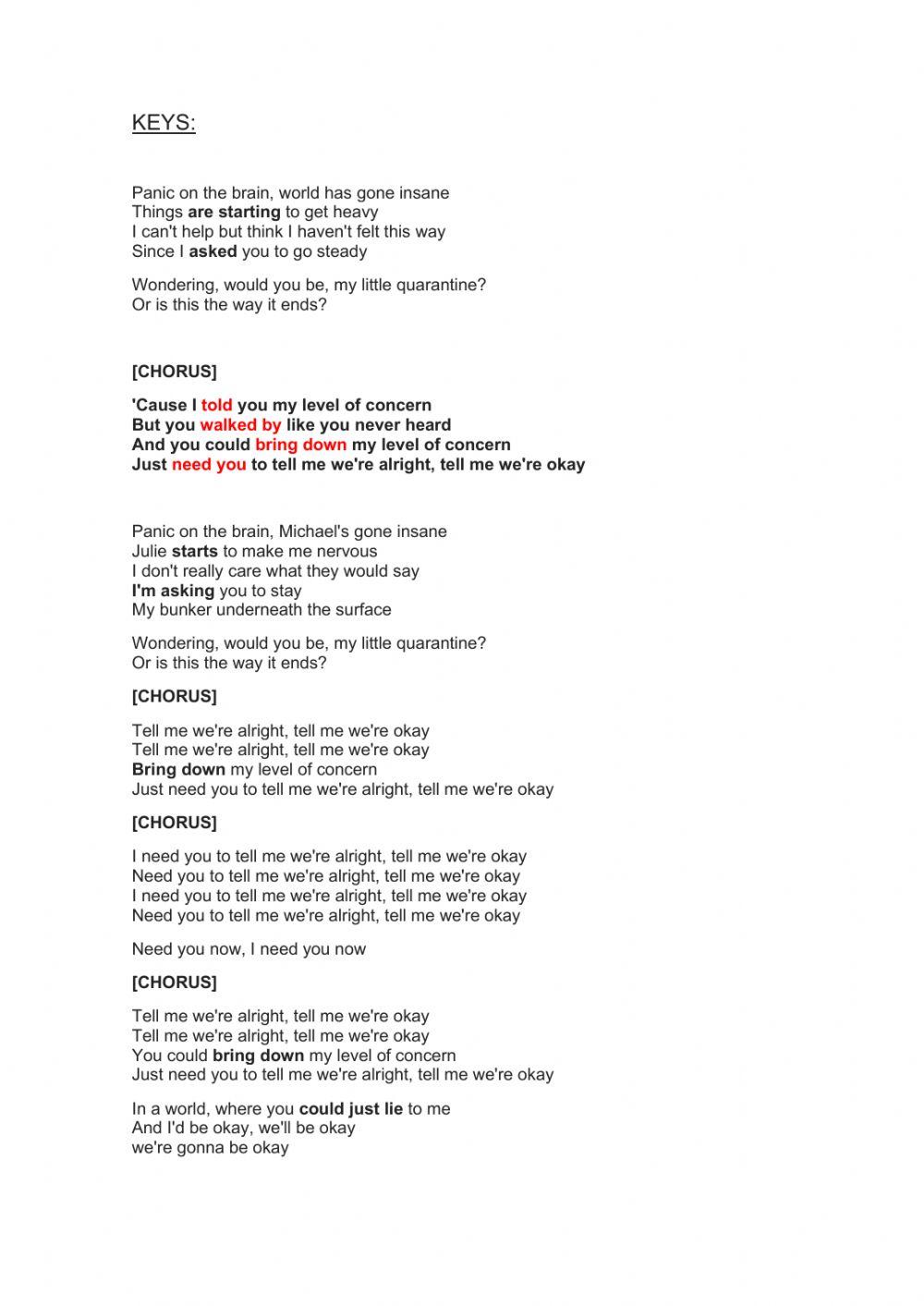 T5 Song worksheet level of concern 21 pilots worksheet Live Worksheets