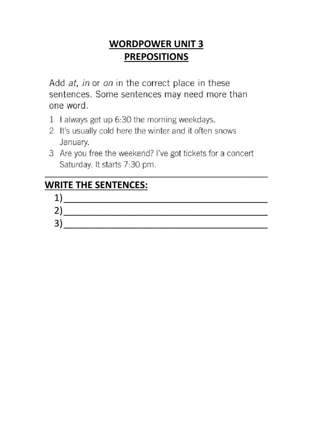 WORDPOWER UNIT 3 - prepositions