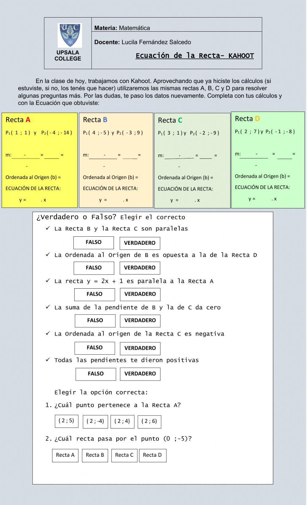 Ecuación de la recta