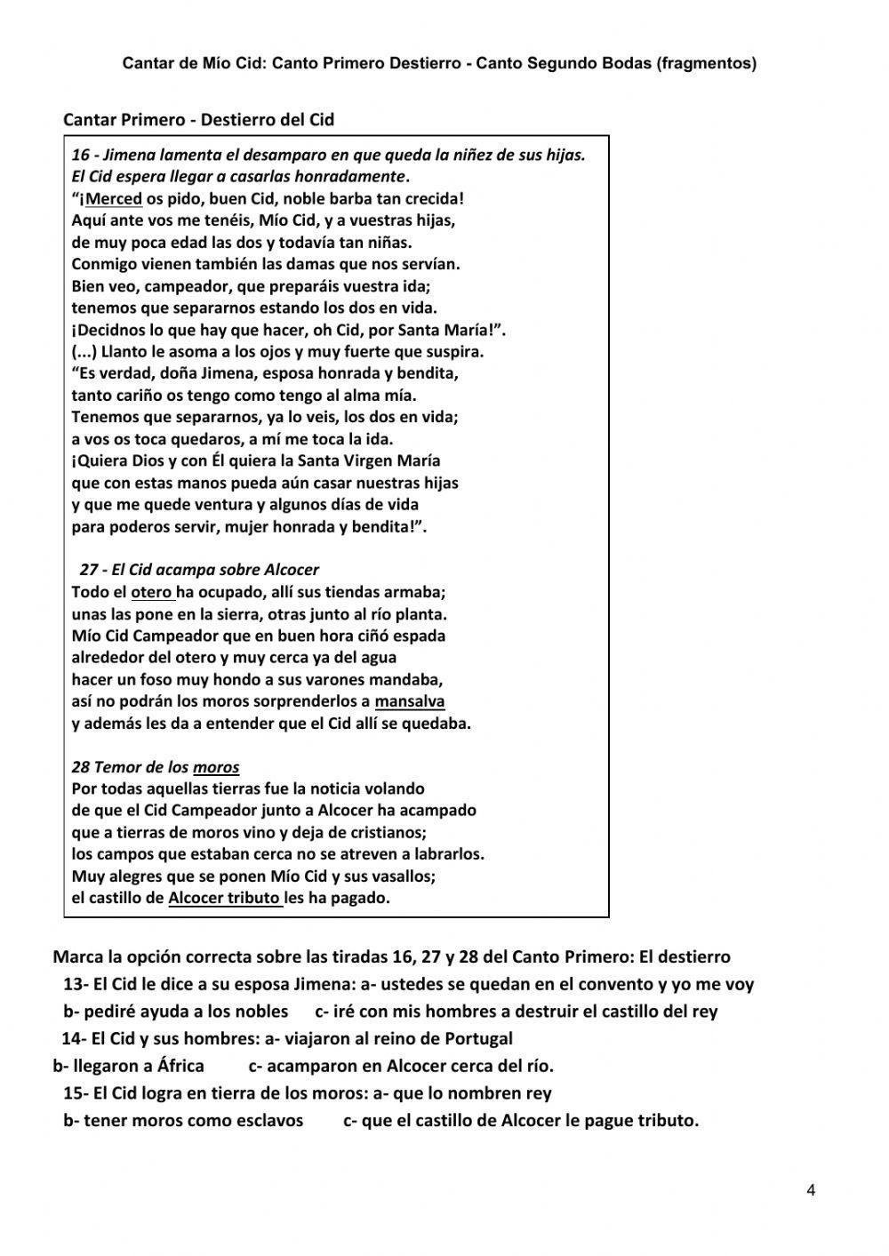 Cantar de Mío Cid - Canto Primero y Segundo (frag)