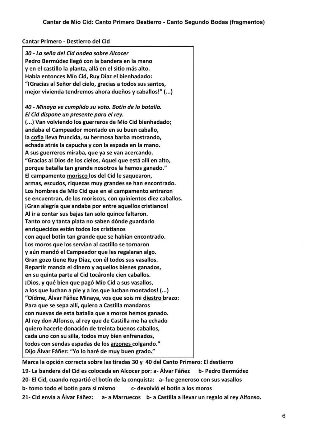 Cantar de Mío Cid - Canto Primero y Segundo (frag)