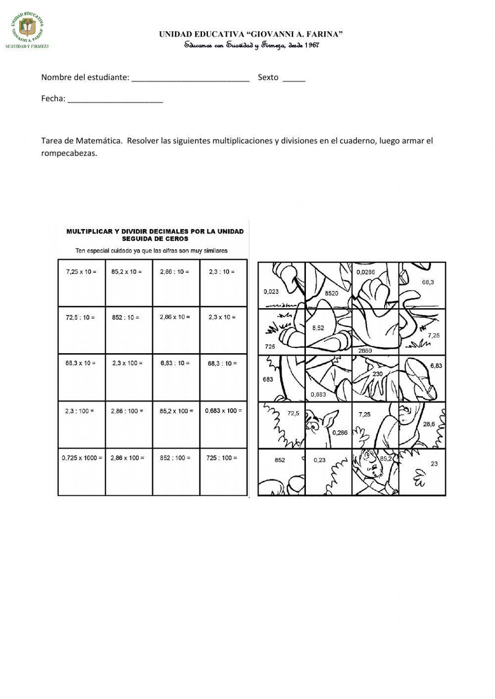 Multiplicaciones y divisiones por 10, 100 y 1000