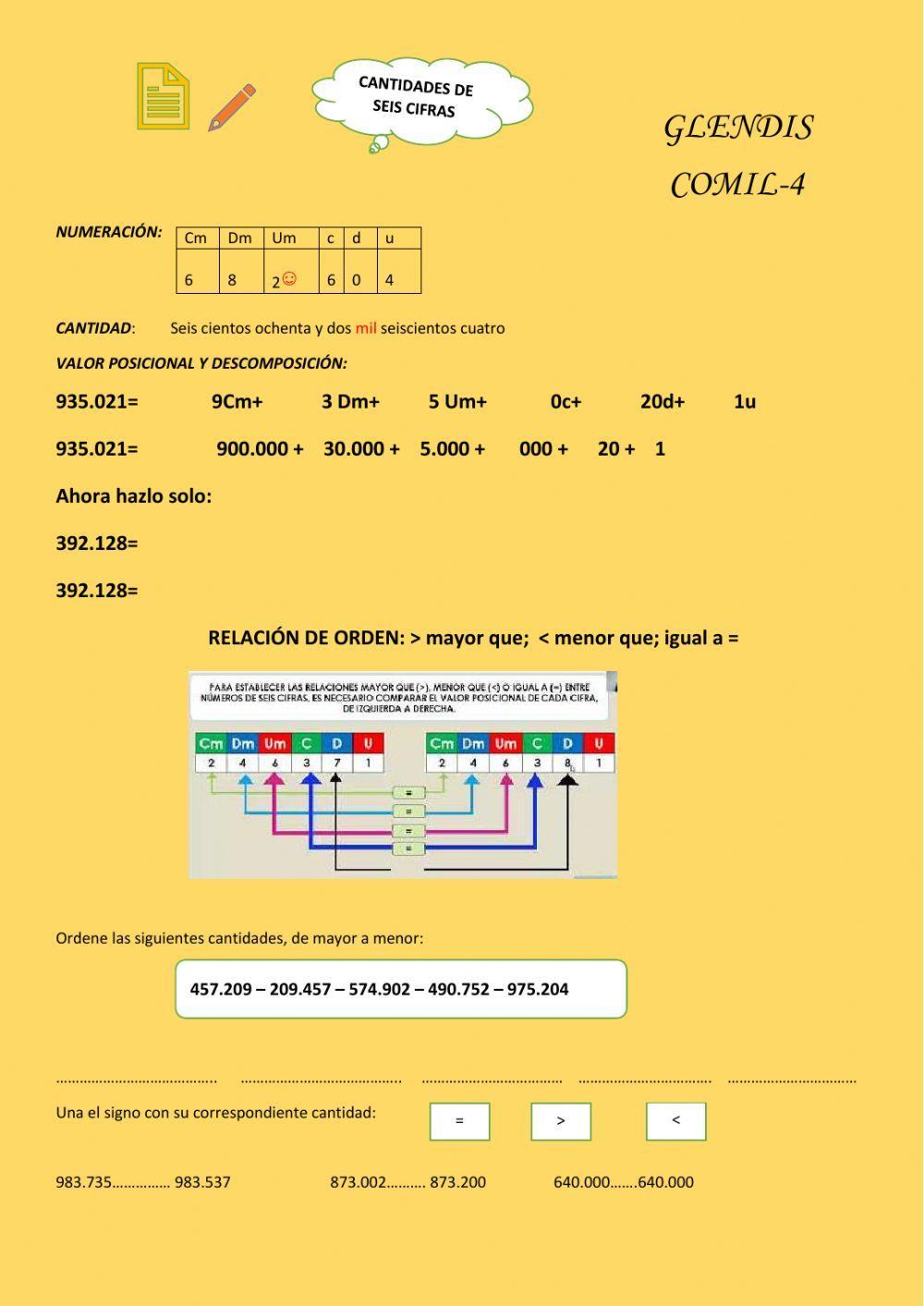 Descomposición de números de 6 cifras
