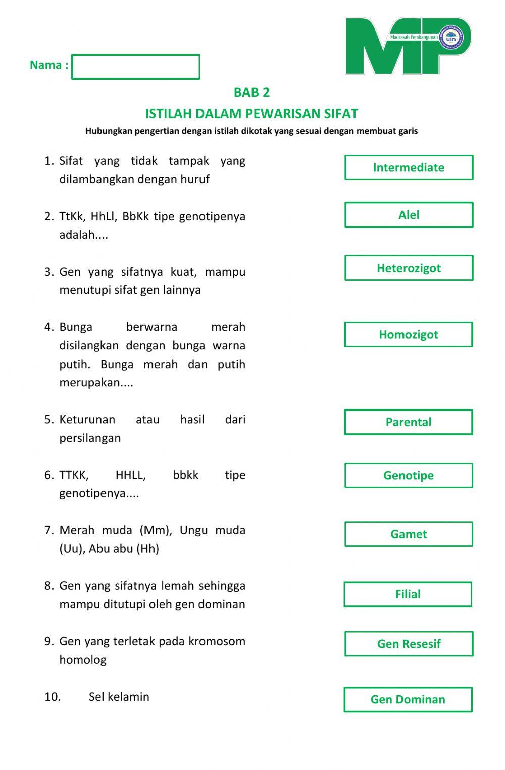 Istilah dalam pewarisan sifat kelas 9
