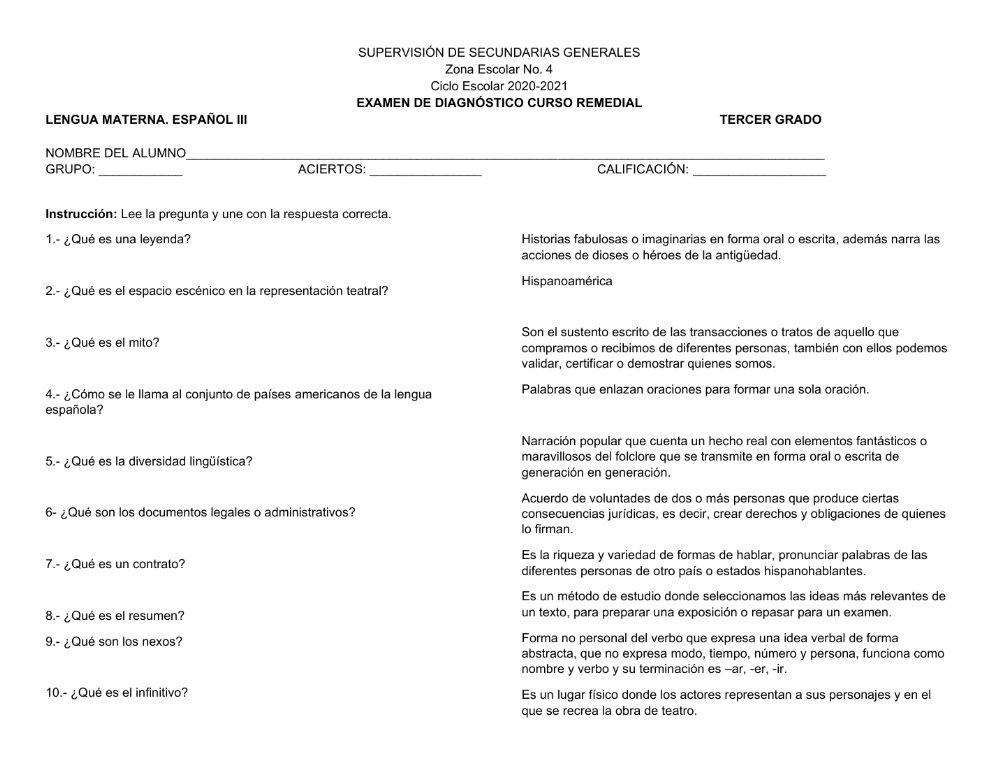 Examen de diagnóstico curso remedial
