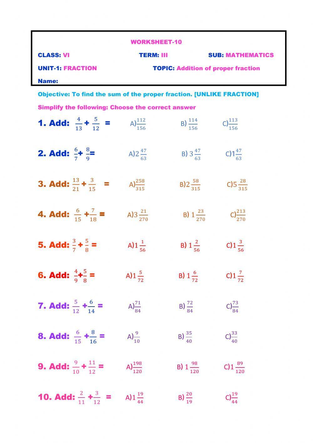 Addition of fraction