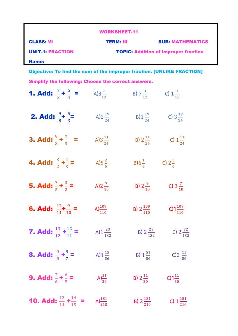 Addition of fraction