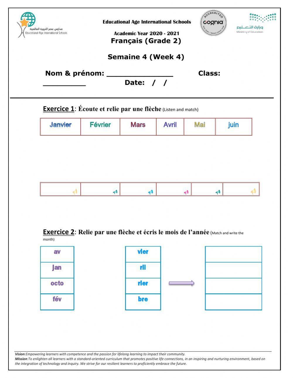 Les mois de l'année